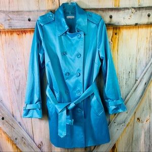 EUC Joan Rivers Trench Coat Teal / Leopard Print M